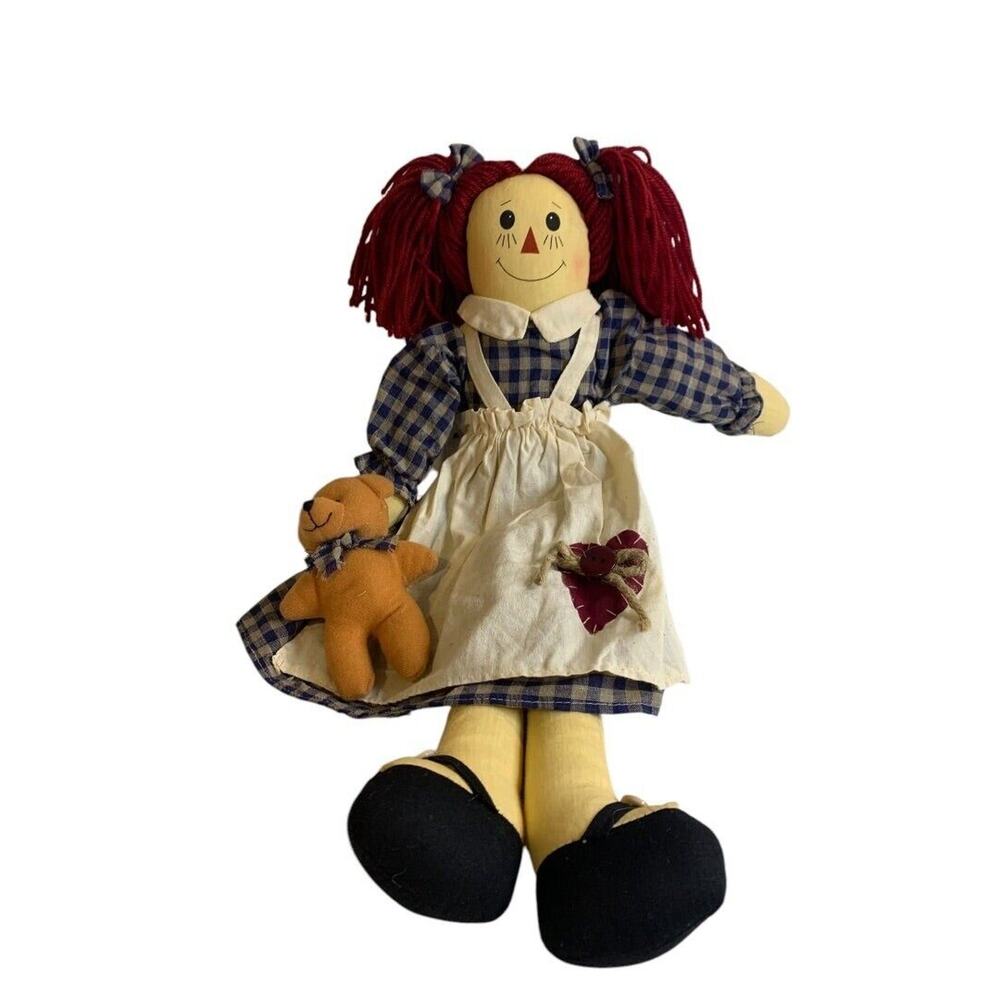 Country Style Raggedy Ann Fabric Doll 17 Inch Weighted